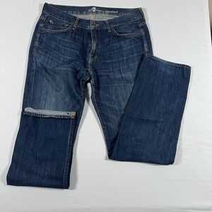 7 FOR ALL MANKIND DENIM JEANS REGULAR FIT STRAIGHT BLUE COTTON LOGO BUTTON MENS